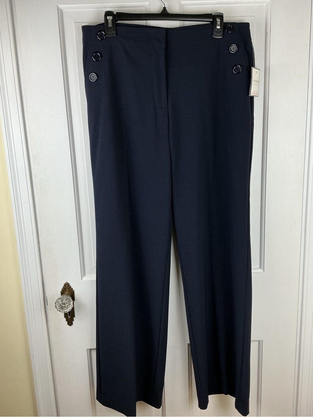 Sag Harbor Sailor Buttons Navy Wide Leg Stretch Work Career Slacks Pants Sz 12